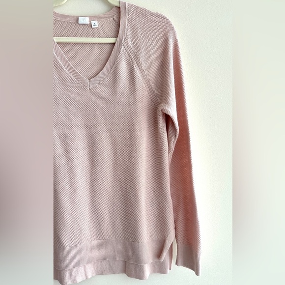 GAP Blush Pink V-Neck Women's Sweater, High-Low Lightweight Knit Sweater, Med - Picture 4 of 16